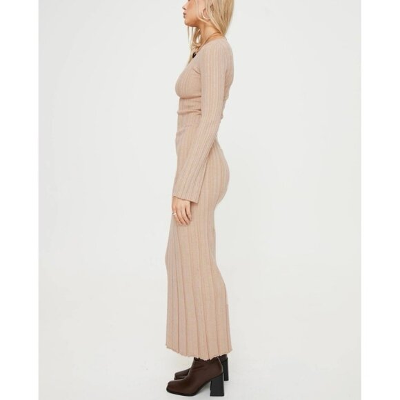 Princess Polly Tesha Long Sleeve Ribbed Knit Maxi Dress Size XS/S Beige Tan - Picture 9 of 10